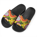Tropical Jungle Fruits Pattern Print Black Slide Sandals