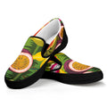 Tropical Jungle Fruits Pattern Print Black Slip On Sneakers