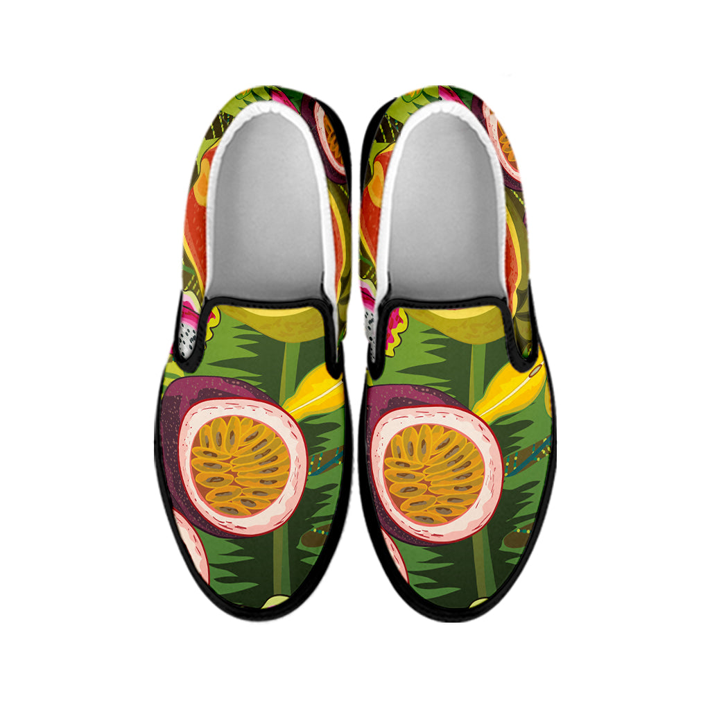 Tropical Jungle Fruits Pattern Print Black Slip On Shoes