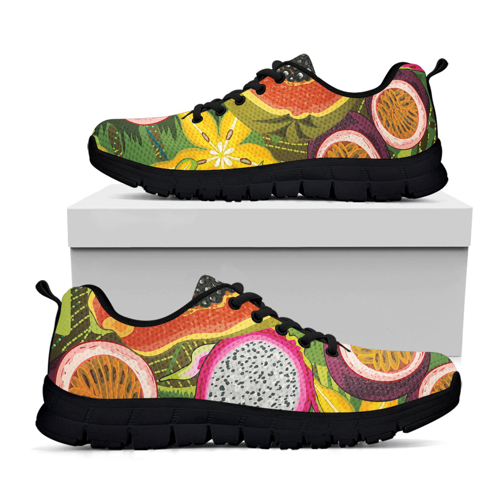 Tropical Jungle Fruits Pattern Print Black Sneakers