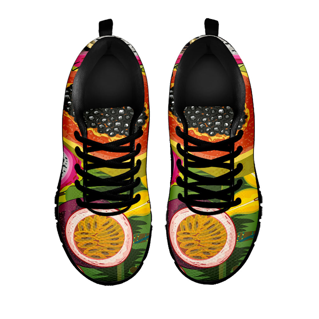Tropical Jungle Fruits Pattern Print Black Sneakers