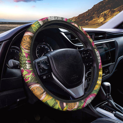 Tropical Jungle Fruits Pattern Print Car Steering Wheel Cover