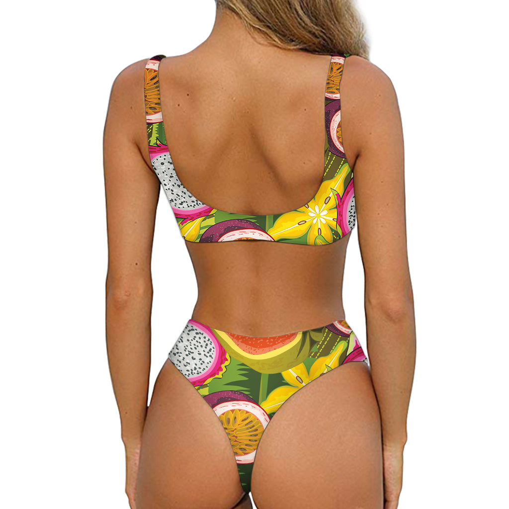 Tropical Jungle Fruits Pattern Print Front Bow Tie Bikini