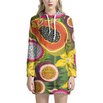 Tropical Jungle Fruits Pattern Print Hoodie Dress