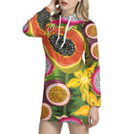 Tropical Jungle Fruits Pattern Print Hoodie Dress
