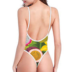 Tropical Jungle Fruits Pattern Print One Piece High Cut Swimsuit