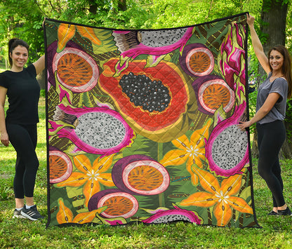Tropical Jungle Fruits Pattern Print Quilt
