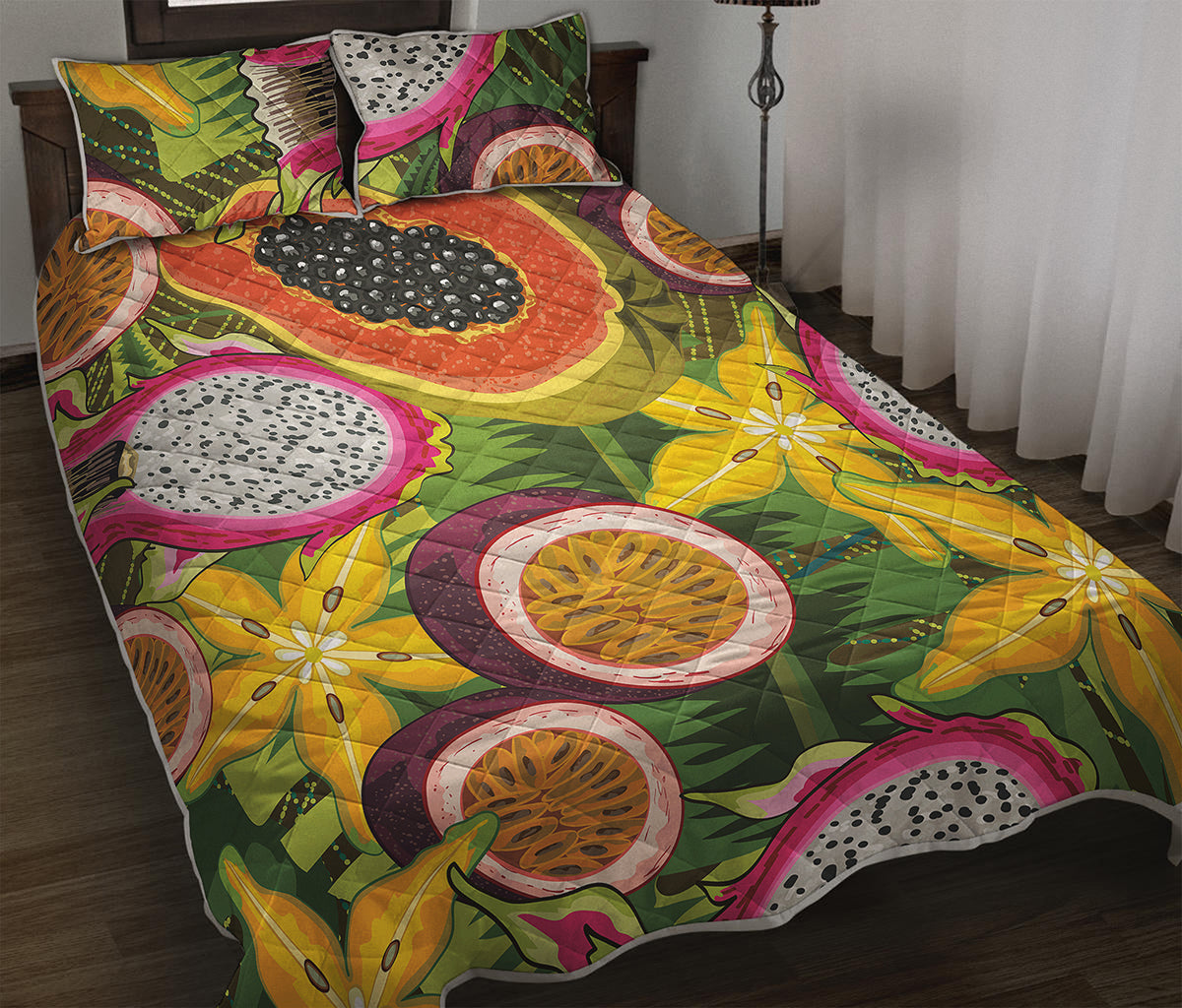 Tropical Jungle Fruits Pattern Print Quilt Bed Set