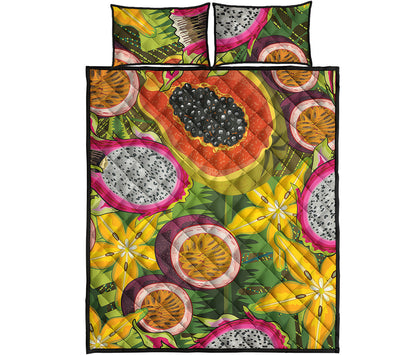 Tropical Jungle Fruits Pattern Print Quilt Bed Set