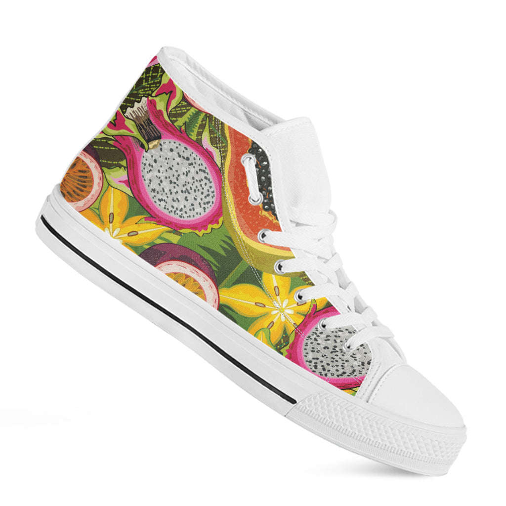 Tropical Jungle Fruits Pattern Print White High Top Shoes