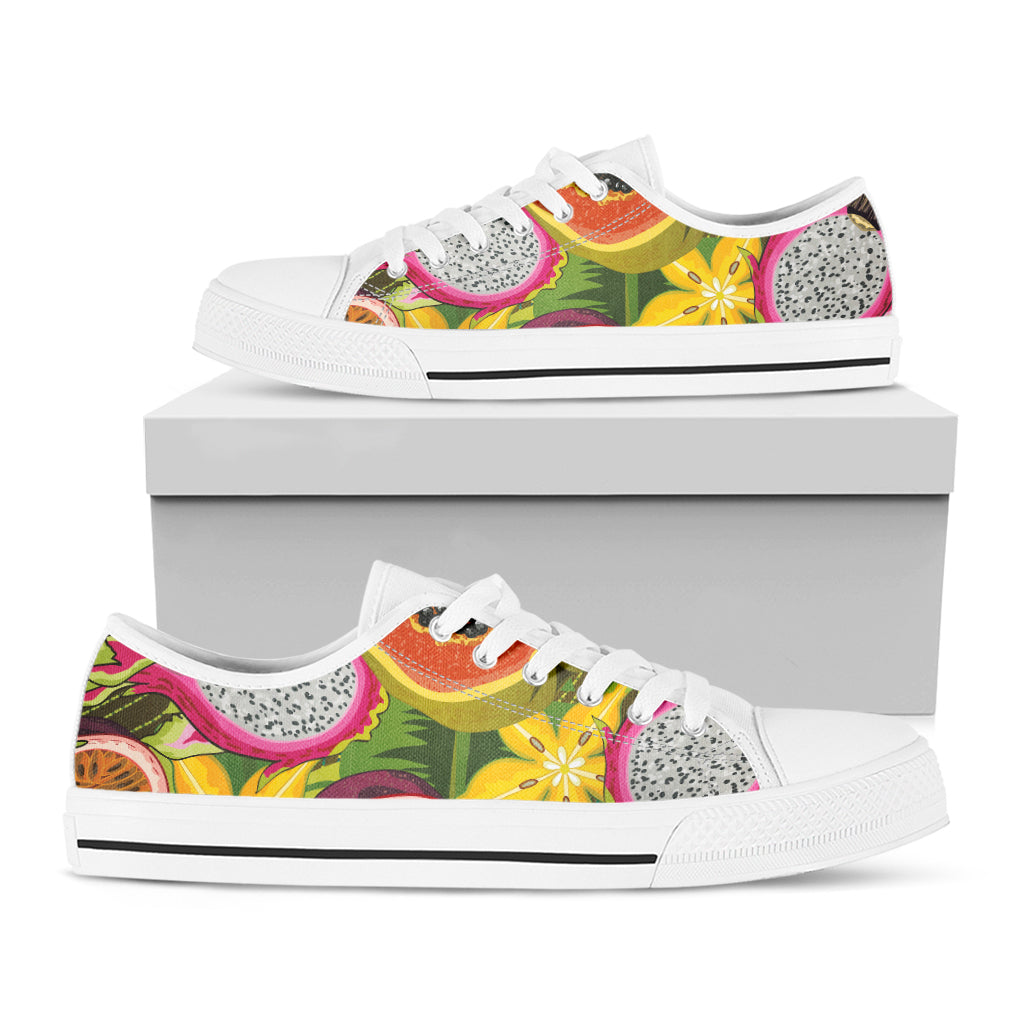 Tropical Jungle Fruits Pattern Print White Low Top Shoes