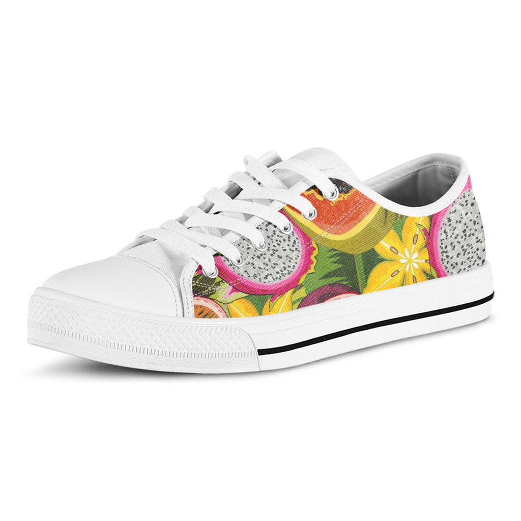 Tropical Jungle Fruits Pattern Print White Low Top Shoes