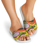 Tropical Jungle Fruits Pattern Print White Slide Sandals