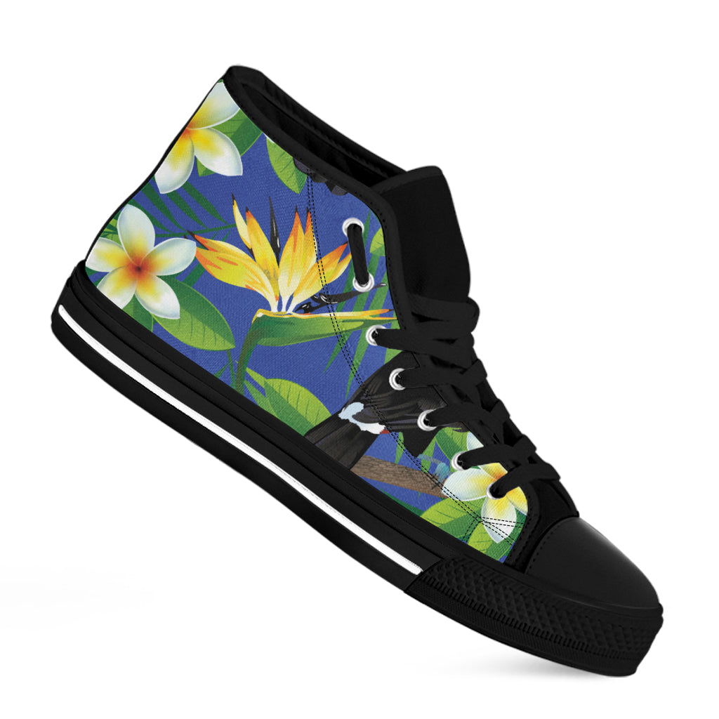 Tropical Keel-Billed Toucan Print Black High Top Shoes