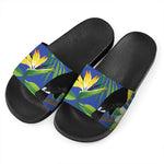Tropical Keel-Billed Toucan Print Black Slide Sandals