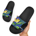 Tropical Keel-Billed Toucan Print Black Slide Sandals