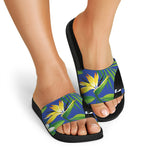 Tropical Keel-Billed Toucan Print Black Slide Sandals