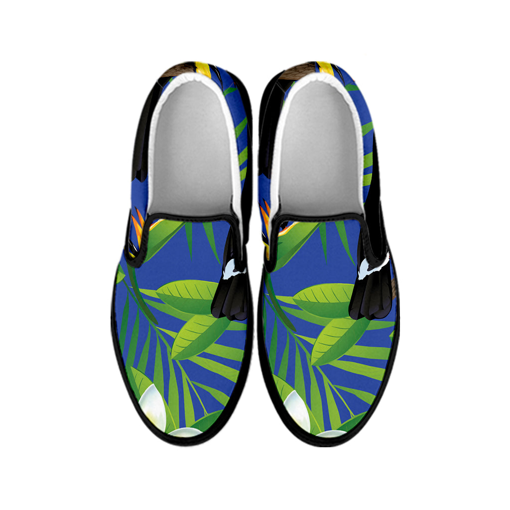 Tropical Keel-Billed Toucan Print Black Slip On Shoes