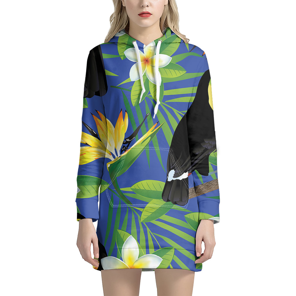 Tropical Keel-Billed Toucan Print Hoodie Dress