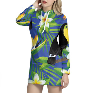 Tropical Keel-Billed Toucan Print Hoodie Dress