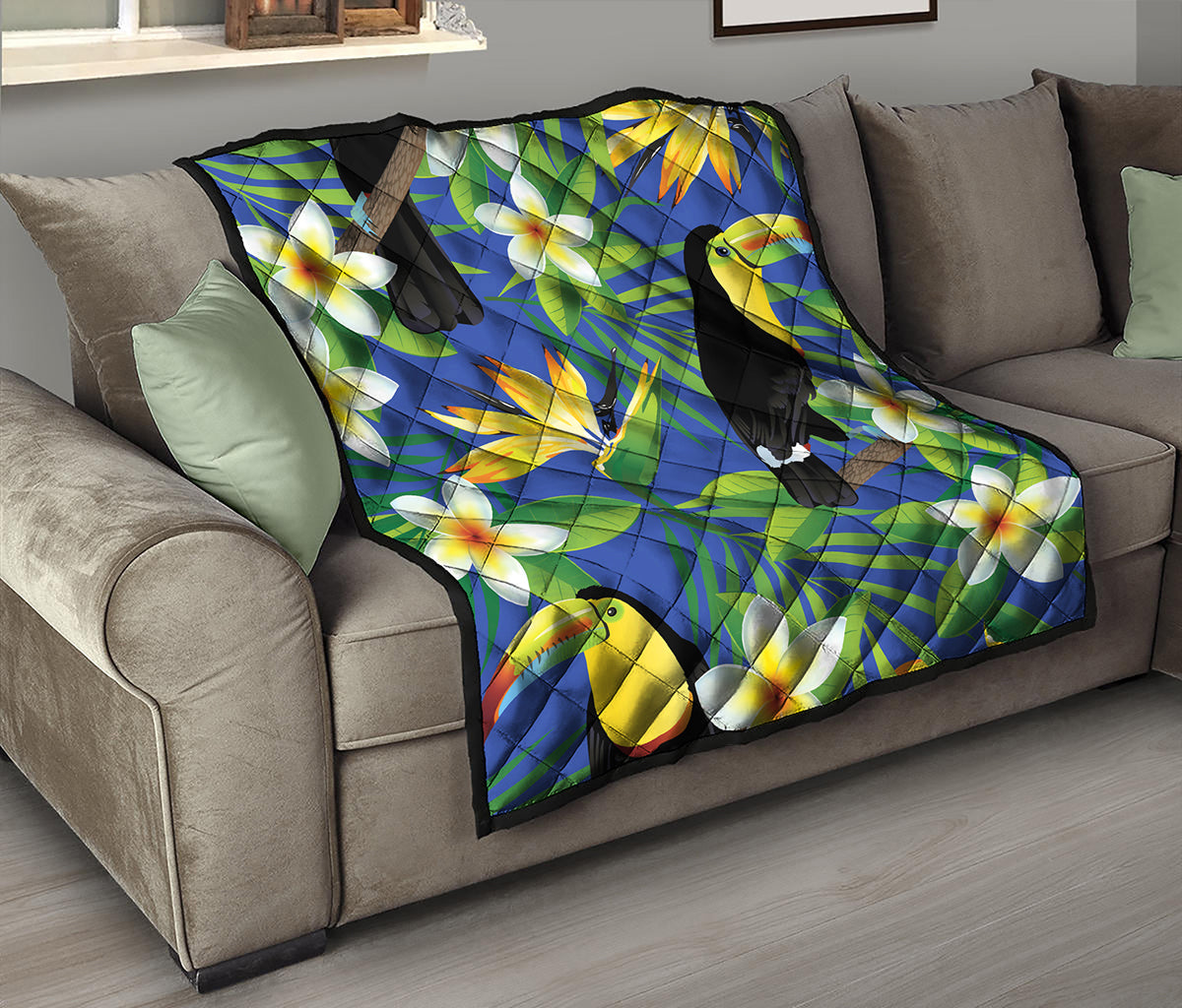 Tropical Keel-Billed Toucan Print Quilt