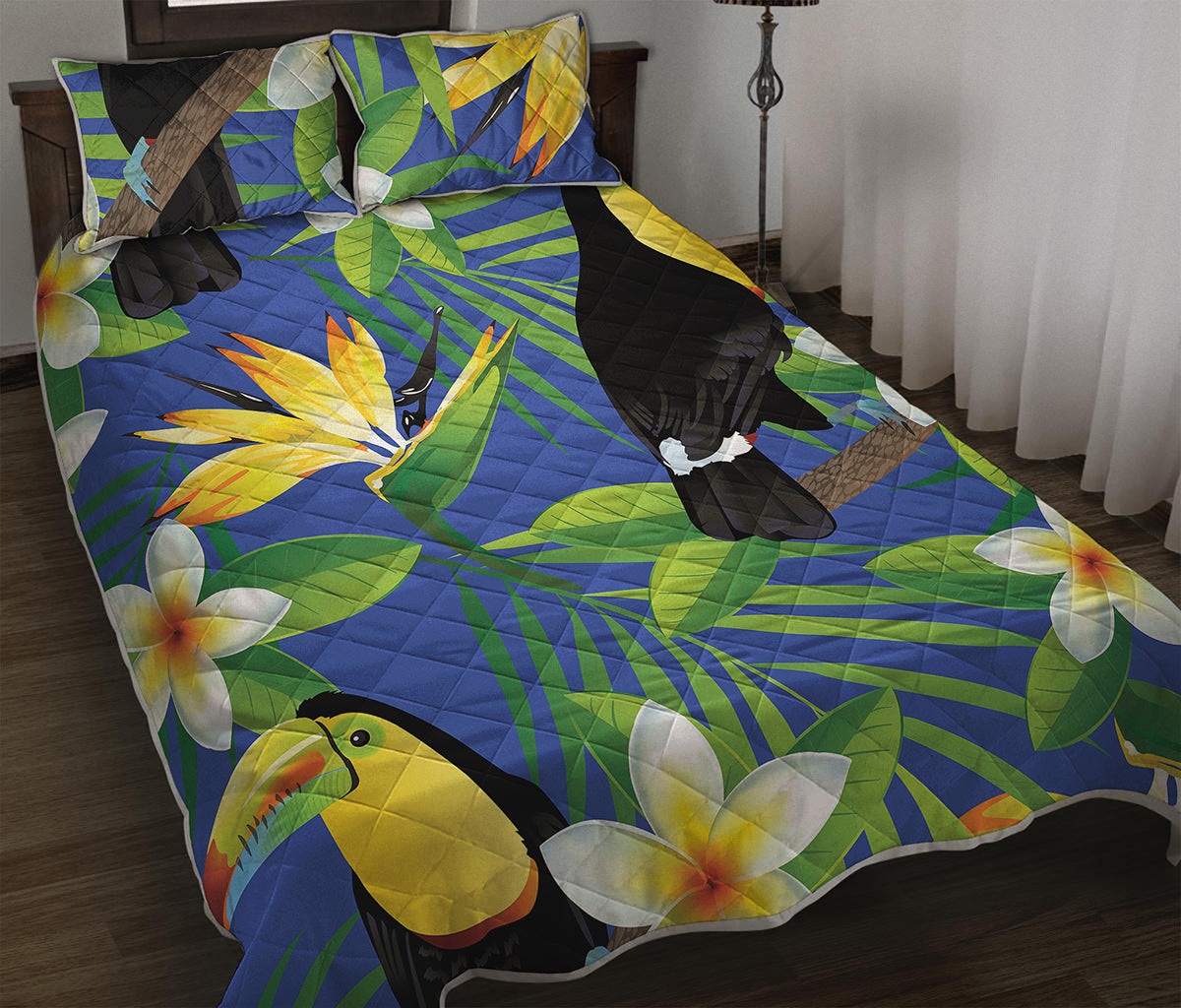 Tropical Keel-Billed Toucan Print Quilt Bed Set