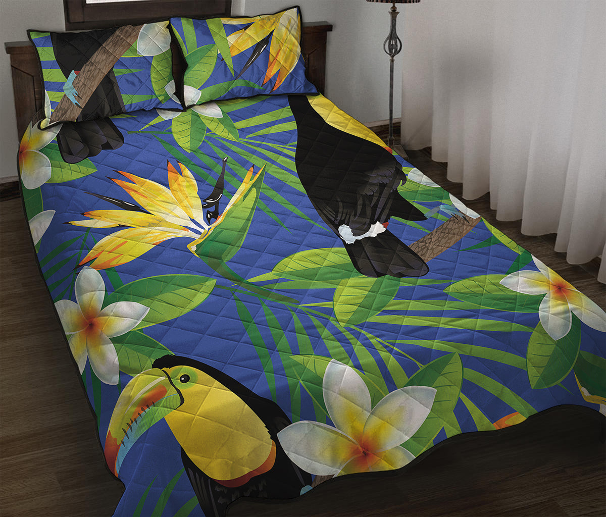 Tropical Keel-Billed Toucan Print Quilt Bed Set