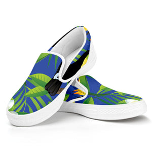 Tropical Keel-Billed Toucan Print White Slip On Shoes