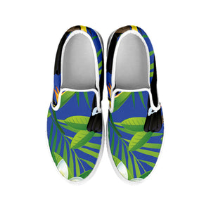 Tropical Keel-Billed Toucan Print White Slip On Shoes