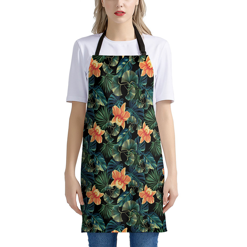 Tropical Leaf And Hawaiian Flower Print Apron