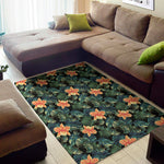 Tropical Leaf And Hawaiian Flower Print Area Rug