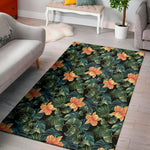 Tropical Leaf And Hawaiian Flower Print Area Rug