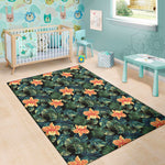 Tropical Leaf And Hawaiian Flower Print Area Rug