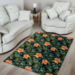 Tropical Leaf And Hawaiian Flower Print Area Rug