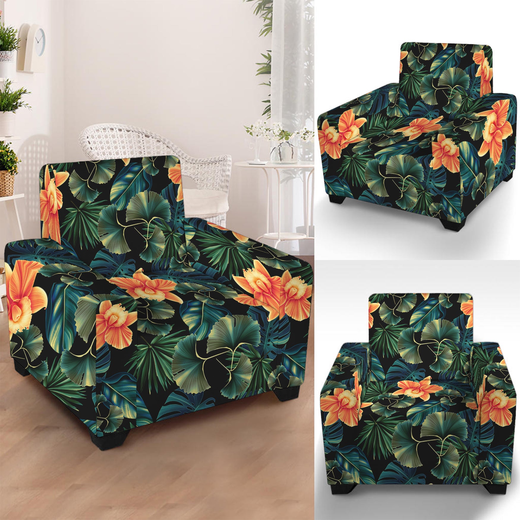 Tropical Leaf And Hawaiian Flower Print Armchair Slipcover