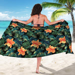 Tropical Leaf And Hawaiian Flower Print Beach Sarong Wrap