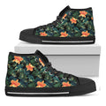 Tropical Leaf And Hawaiian Flower Print Black High Top Sneakers