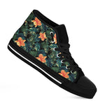 Tropical Leaf And Hawaiian Flower Print Black High Top Shoes