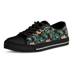 Tropical Leaf And Hawaiian Flower Print Black Low Top Shoes