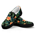 Tropical Leaf And Hawaiian Flower Print Black Slip On Sneakers