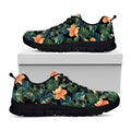 Tropical Leaf And Hawaiian Flower Print Black Running Shoes