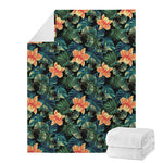 Tropical Leaf And Hawaiian Flower Print Blanket