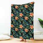 Tropical Leaf And Hawaiian Flower Print Blanket