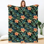 Tropical Leaf And Hawaiian Flower Print Blanket