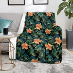 Tropical Leaf And Hawaiian Flower Print Blanket