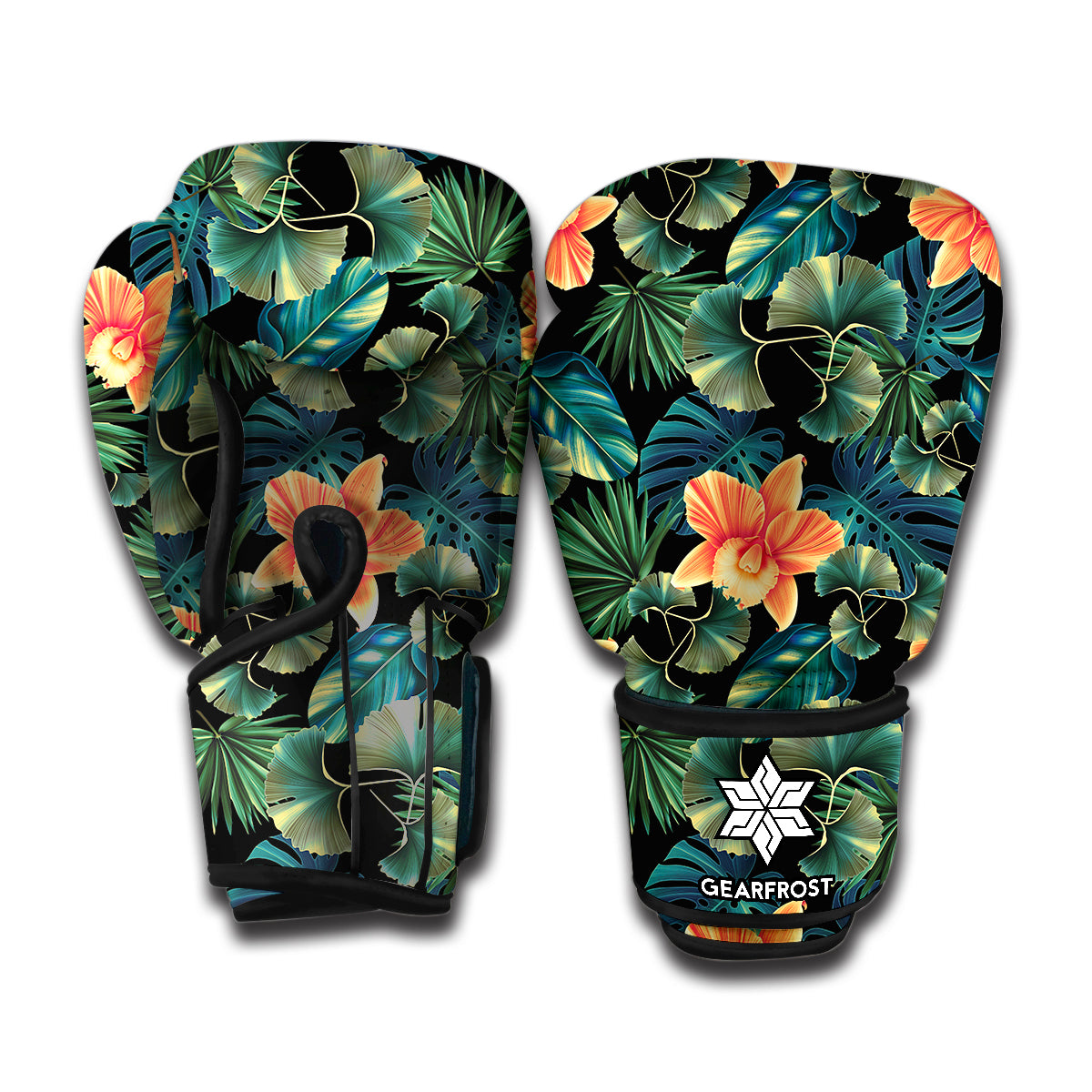 Tropical Leaf And Hawaiian Flower Print Boxing Gloves