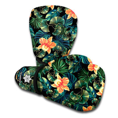 Tropical Leaf And Hawaiian Flower Print Boxing Gloves