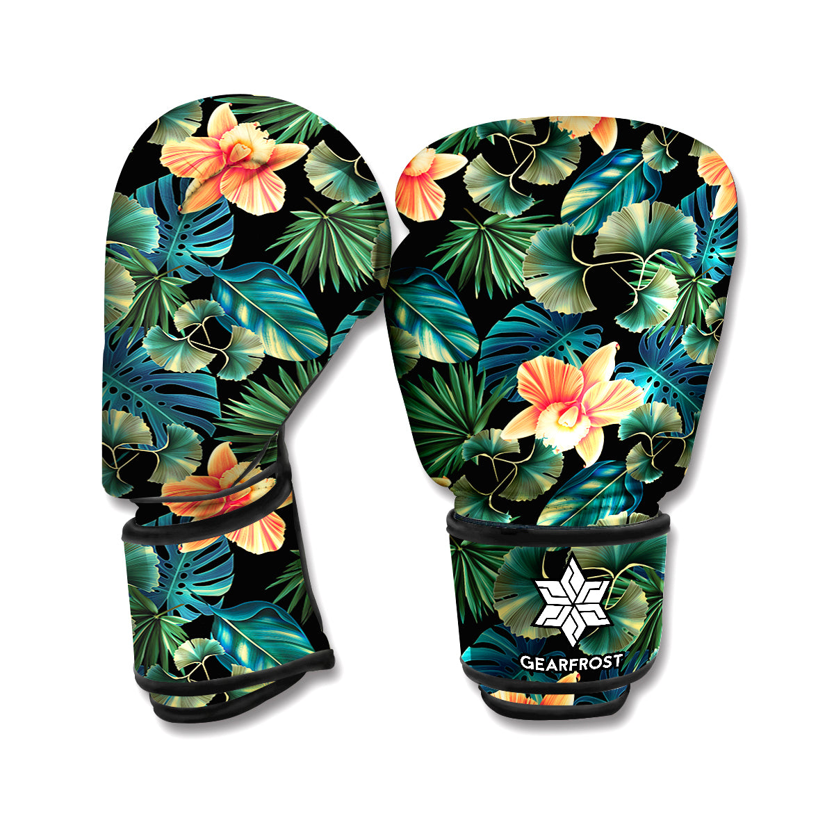Tropical Leaf And Hawaiian Flower Print Boxing Gloves
