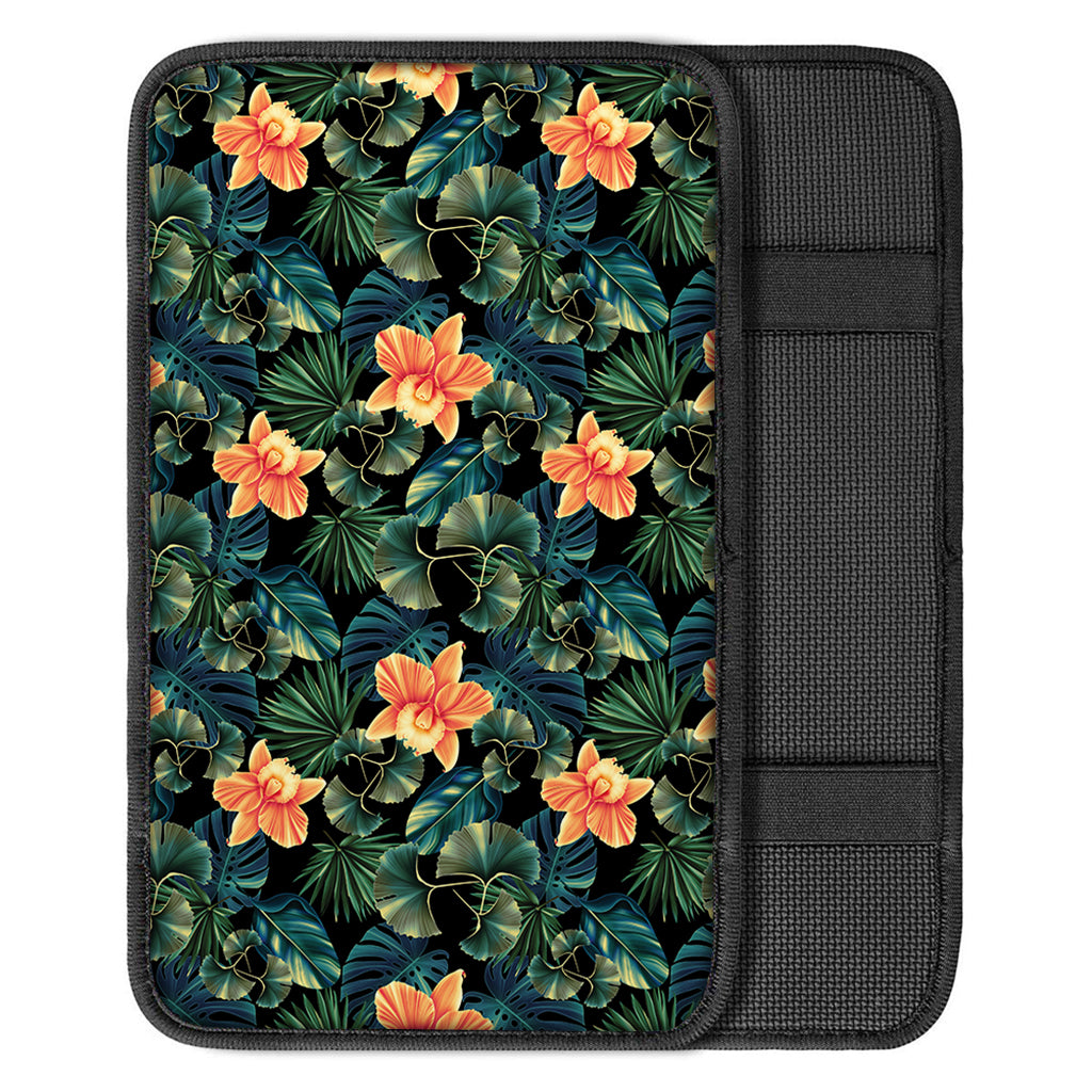 Tropical Leaf And Hawaiian Flower Print Car Center Console Cover