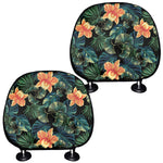 Tropical Leaf And Hawaiian Flower Print Car Headrest Covers